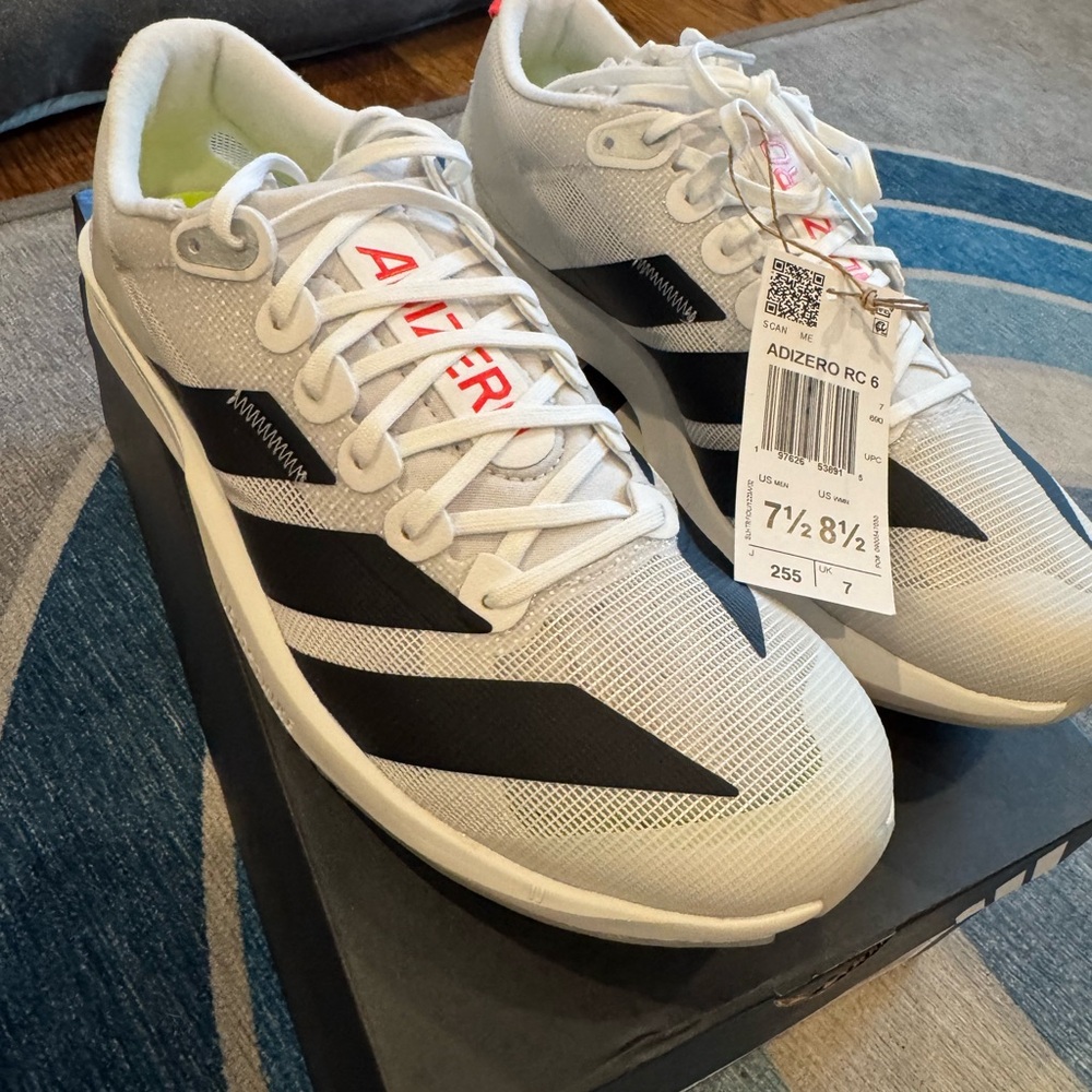 Adidas Adizero RC 6 White and Black Athletic Shoes (men 7.5 or women 8.5)